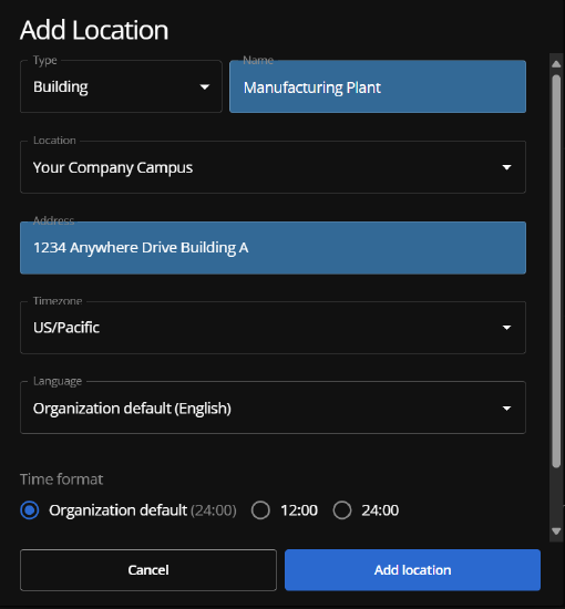 Fill in the location details